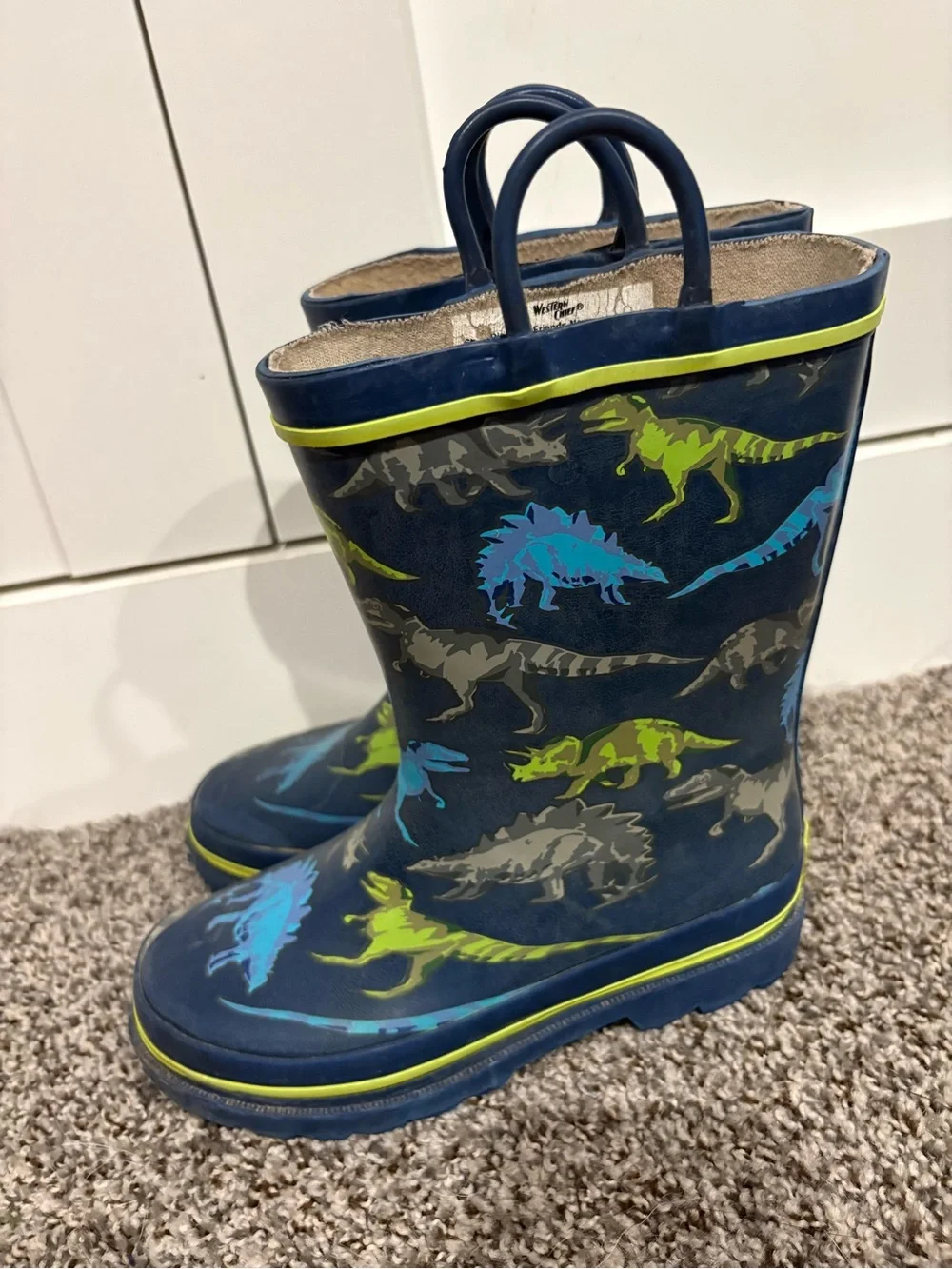Western Chief Waterproof Rain Boots Blue with Dino’s Size 13c